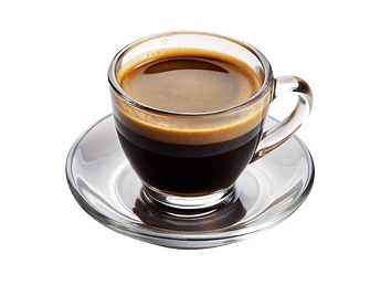 Tasse d'espresso fumant servie dans une soucoupe en verre